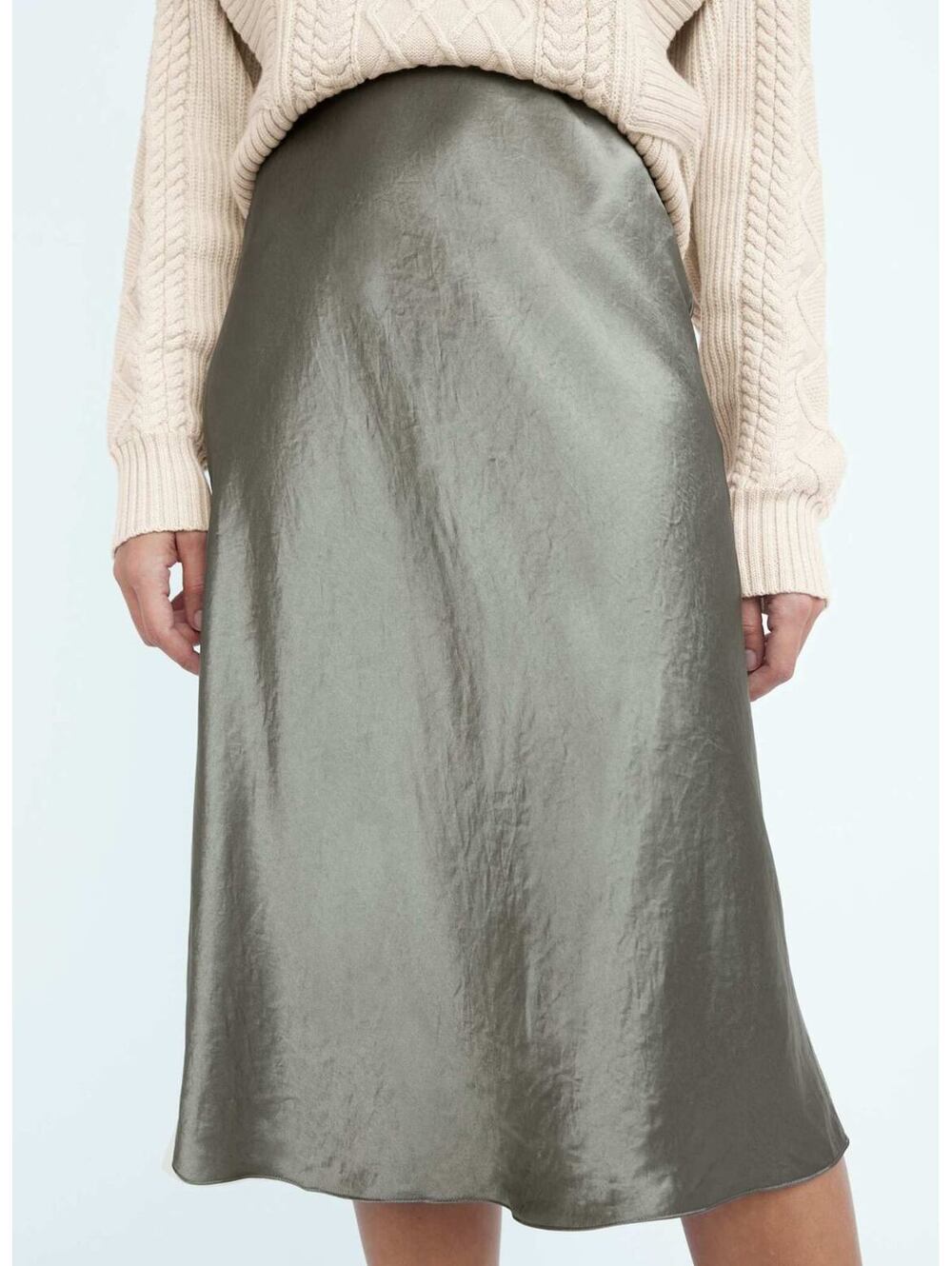 Babaton Aritzia Silver Grey Satin Slip Midi Skirt Size 8